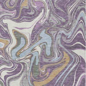 HomeRoots 8' X 10' Purple Ivory Gold Abstract Washable Area Rug - Durable, Stylish for Indoor & Outdoor Use 690324