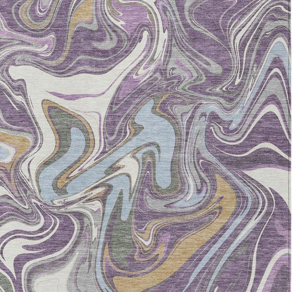 HomeRoots 8' X 10' Purple Ivory Gold Abstract Washable Area Rug - Durable, Stylish for Indoor & Outdoor Use 690324