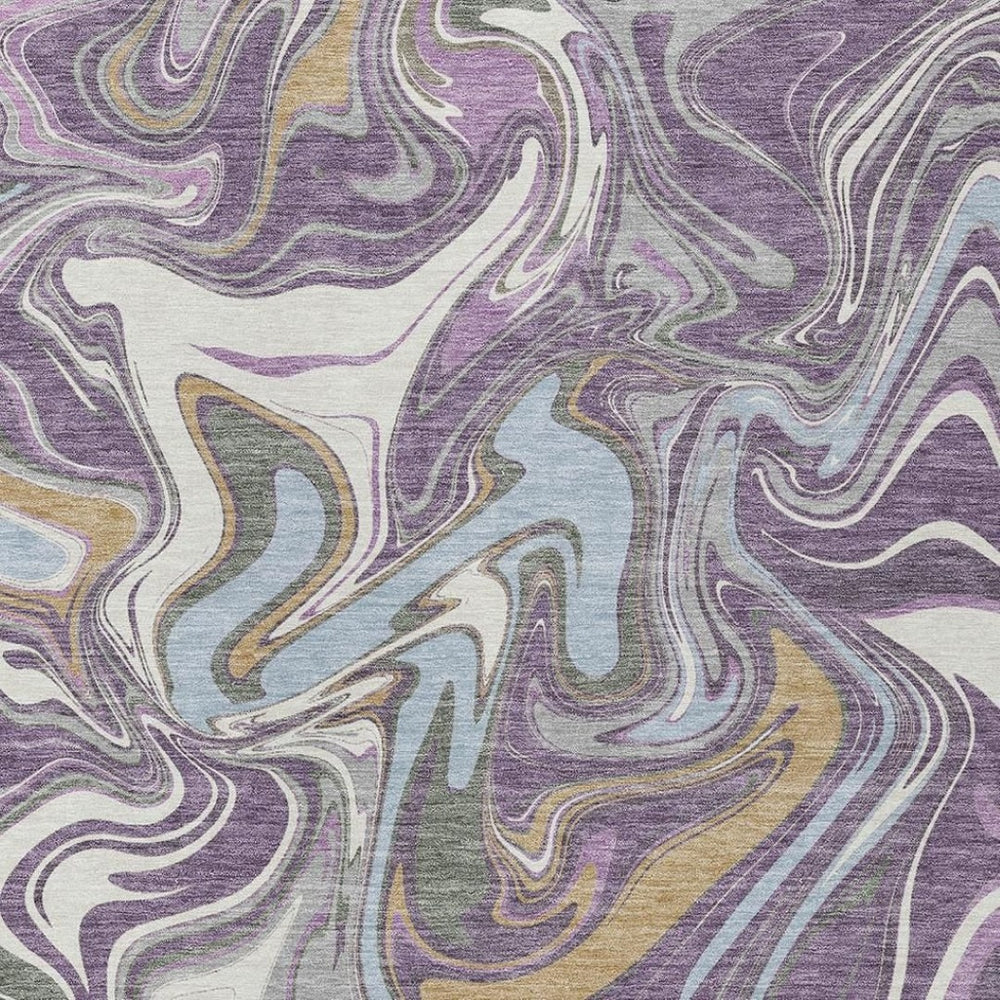 HomeRoots 9' X 12' Stylish Purple, Ivory & Gold Abstract Rug - Washable, Durable for Indoor & Outdoor Spaces 690325