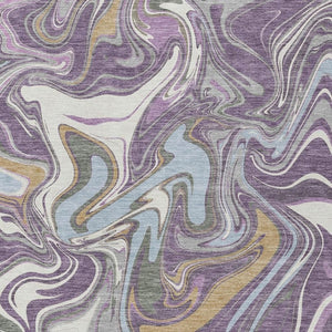 HomeRoots 9' X 12' Stylish Purple, Ivory & Gold Abstract Rug - Washable, Durable for Indoor & Outdoor Spaces 690325