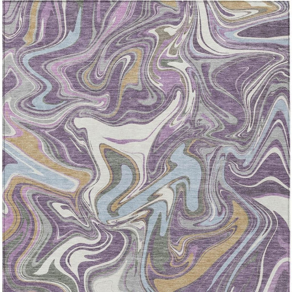 HomeRoots 9' X 12' Stylish Purple, Ivory & Gold Abstract Rug - Washable, Durable for Indoor & Outdoor Spaces 690325