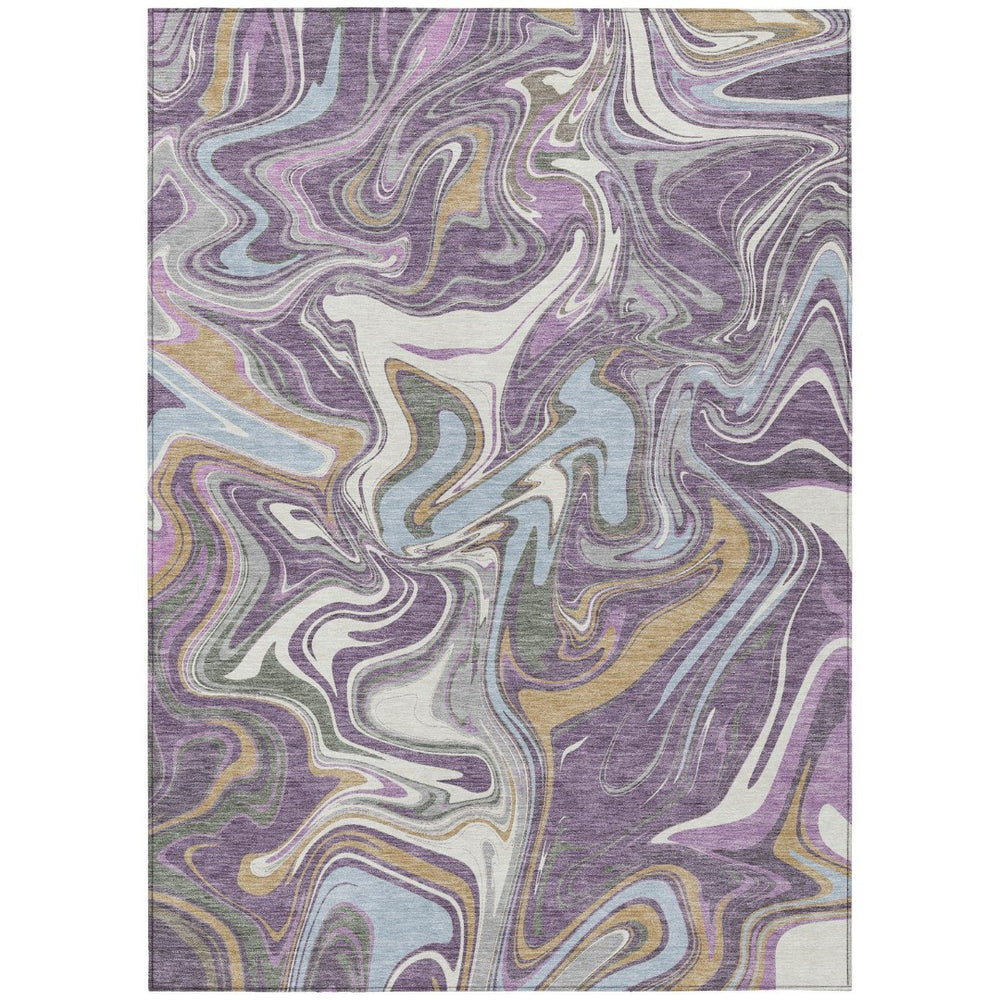 HomeRoots 9' X 12' Stylish Purple, Ivory & Gold Abstract Rug - Washable, Durable for Indoor & Outdoor Spaces 690325