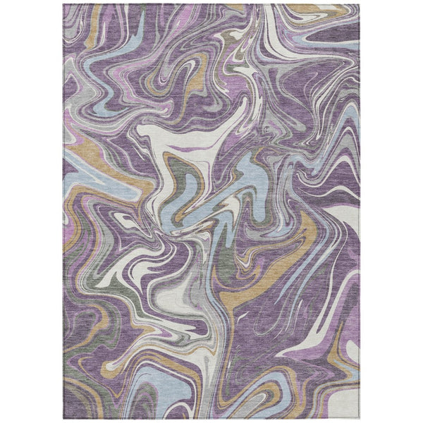 HomeRoots 9' X 12' Stylish Purple, Ivory & Gold Abstract Rug - Washable, Durable for Indoor & Outdoor Spaces 690325