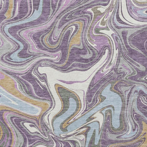HomeRoots 10' Modern Purple, Ivory & Gold Abstract Washable Area Rug for Indoor/Outdoor Use – Durable Design! 690326