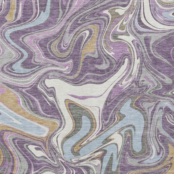 HomeRoots 10' Modern Purple, Ivory & Gold Abstract Washable Area Rug for Indoor/Outdoor Use – Durable Design! 690326