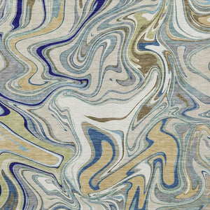 HomeRoots 5' Stylish Beige Blue Ivory Abstract Washable Area Rug for Indoor & Outdoor Spaces - Durable & Easy Care 690328