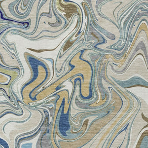 HomeRoots 8' X 10' Abstract Area Rug in Beige, Blue & Ivory - Durable, Washable, Indoor/Outdoor Style Upgrade 690330