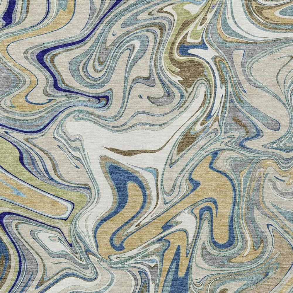 HomeRoots 9' X 12' Washable Abstract Area Rug in Beige, Blue & Ivory - Stylish Indoor/Outdoor Decor Solution 690331
