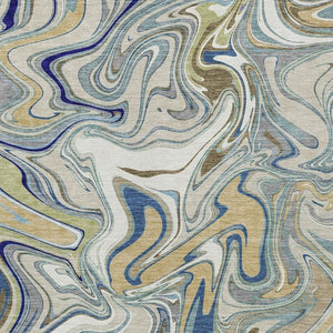 HomeRoots 9' X 12' Washable Abstract Area Rug in Beige, Blue & Ivory - Stylish Indoor/Outdoor Decor Solution 690331
