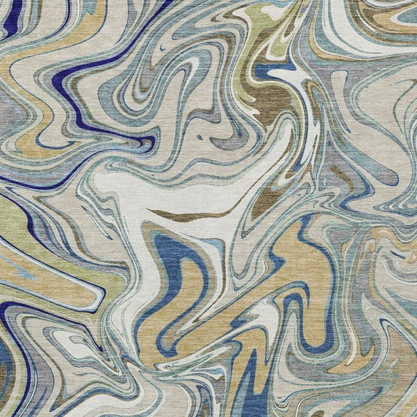 HomeRoots 9' X 12' Washable Abstract Area Rug in Beige, Blue & Ivory - Stylish Indoor/Outdoor Decor Solution 690331