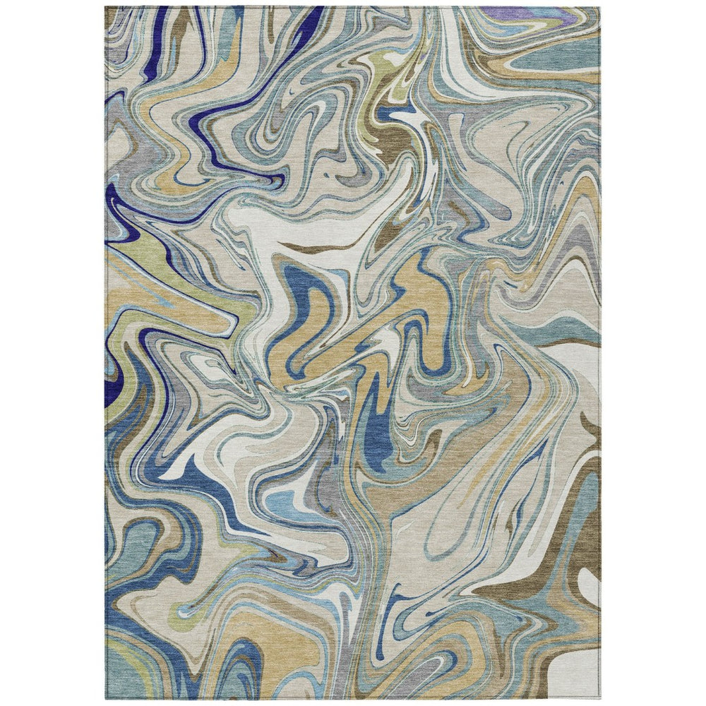 HomeRoots 9' X 12' Washable Abstract Area Rug in Beige, Blue & Ivory - Stylish Indoor/Outdoor Decor Solution 690331