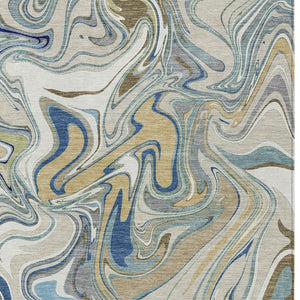 HomeRoots 10' Contemporary Beige, Blue & Ivory Abstract Area Rug - Washable for Indoor & Outdoor Spaces 690332