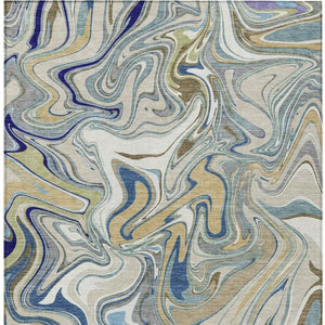 HomeRoots 10' Contemporary Beige, Blue & Ivory Abstract Area Rug - Washable for Indoor & Outdoor Spaces 690332