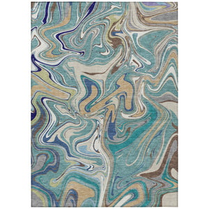 HomeRoots 10' Teal Blue, Gold & Ivory Abstract Area Rug - Washable, Durable Design for Indoor/Outdoor Use! 690338