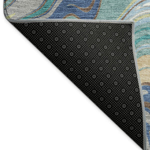 HomeRoots 10' Teal Blue, Gold & Ivory Abstract Area Rug - Washable, Durable Design for Indoor/Outdoor Use! 690338