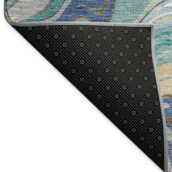 HomeRoots 10' Teal Blue, Gold & Ivory Abstract Area Rug - Washable, Durable Design for Indoor/Outdoor Use! 690338
