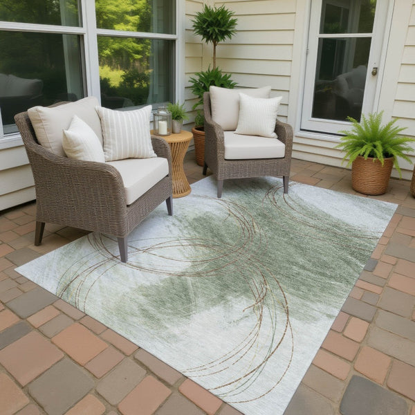 HomeRoots 5' X 8' Artichoke Green Abstract Area Rug – Stylish, Washable, Durable Indoor/Outdoor Comfort! 690340
