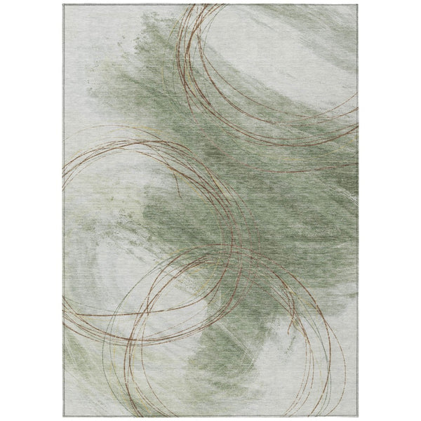 HomeRoots 5' X 8' Artichoke Green Abstract Area Rug – Stylish, Washable, Durable Indoor/Outdoor Comfort! 690340