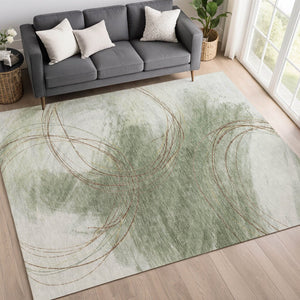 HomeRoots 5' X 8' Artichoke Green Abstract Area Rug – Stylish, Washable, Durable Indoor/Outdoor Comfort! 690340