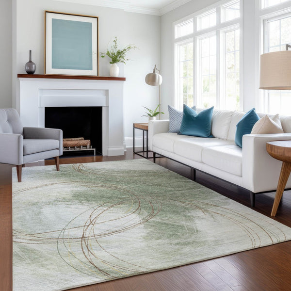 HomeRoots 5' X 8' Artichoke Green Abstract Area Rug – Stylish, Washable, Durable Indoor/Outdoor Comfort! 690340