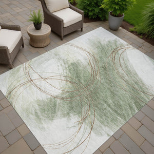 HomeRoots 5' X 8' Artichoke Green Abstract Area Rug – Stylish, Washable, Durable Indoor/Outdoor Comfort! 690340