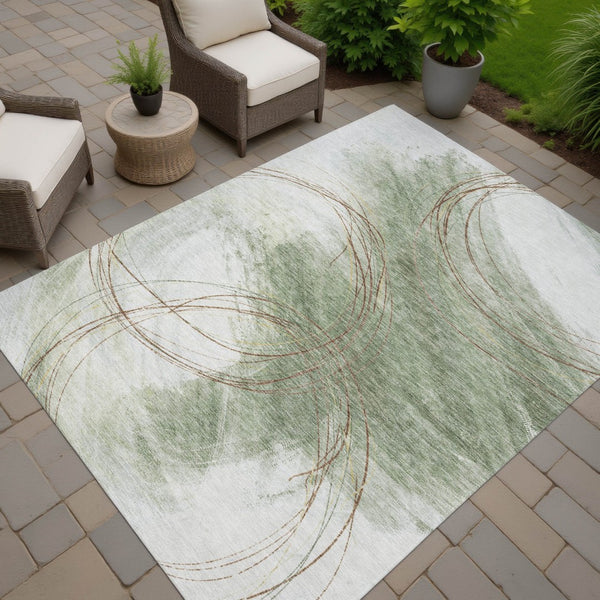 HomeRoots 5' X 8' Artichoke Green Abstract Area Rug – Stylish, Washable, Durable Indoor/Outdoor Comfort! 690340