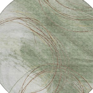 HomeRoots 8' Modern Abstract Round Area Rug in Artichoke Green, Ivory & Brown - Washable & Durable Design 690341