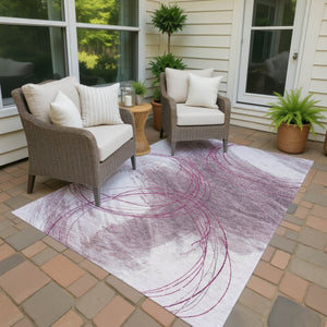 HomeRoots 5' X 8' Stylish Blush Pink Abstract Area Rug - Modern, Washable, Indoor/Outdoor, Durable Design 690346