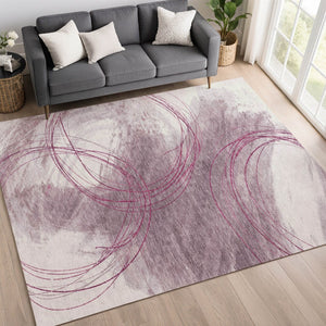 HomeRoots 5' X 8' Stylish Blush Pink Abstract Area Rug - Modern, Washable, Indoor/Outdoor, Durable Design 690346