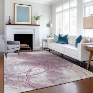 HomeRoots 5' X 8' Stylish Blush Pink Abstract Area Rug - Modern, Washable, Indoor/Outdoor, Durable Design 690346