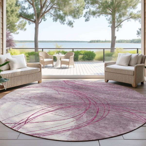 HomeRoots 8' Blush Ivory and Pink Round Area Rug - Stylish, Washable, Durable for Indoor/Outdoor Spaces 690347