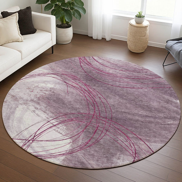 HomeRoots 8' Blush Ivory and Pink Round Area Rug - Stylish, Washable, Durable for Indoor/Outdoor Spaces 690347