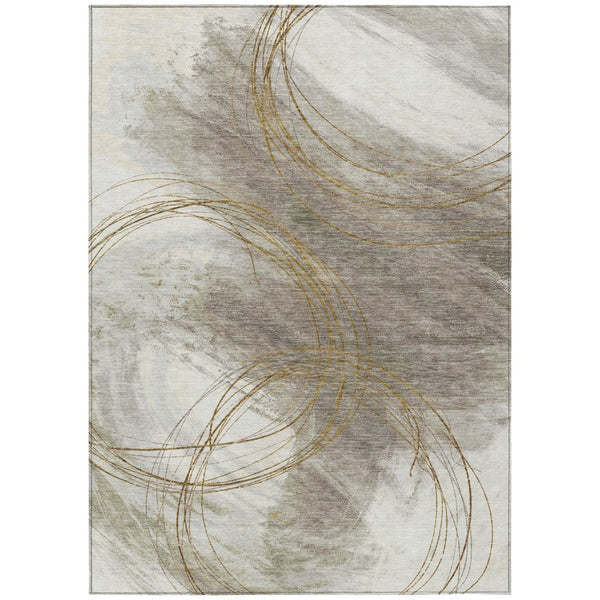 HomeRoots 5' X 8' Washable Khaki Ivory Brown Abstract Area Rug – Durable, Stylish Indoor/Outdoor Decor Solution 690352
