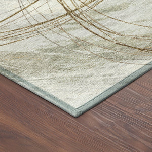 HomeRoots 8' Round Abstract Washable Area Rug in Khaki, Ivory & Brown - Stylish, Durable Decor for Indoors & Outdoors 690353
