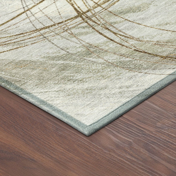 HomeRoots 8' Round Abstract Washable Area Rug in Khaki, Ivory & Brown - Stylish, Durable Decor for Indoors & Outdoors 690353
