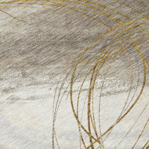 HomeRoots 8' Round Abstract Washable Area Rug in Khaki, Ivory & Brown - Stylish, Durable Decor for Indoors & Outdoors 690353
