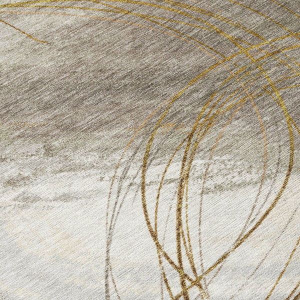 HomeRoots 8' X 10' Contemporary Khaki Ivory Brown Abstract Washable Area Rug for Indoor & Outdoor Spaces 690354