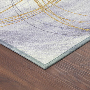 HomeRoots 5' X 8' Modern Purple Gold Ivory Abstract Rug - Durable, Washable, Perfect for Indoor & Outdoor Use! 690358