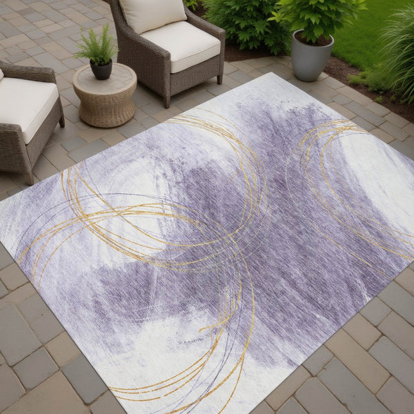 HomeRoots 5' X 8' Modern Purple Gold Ivory Abstract Rug - Durable, Washable, Perfect for Indoor & Outdoor Use! 690358