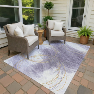 HomeRoots 8' X 10' Stylish Purple Gold Ivory Abstract Washable Area Rug - Perfect for Indoor & Outdoor Use 690360