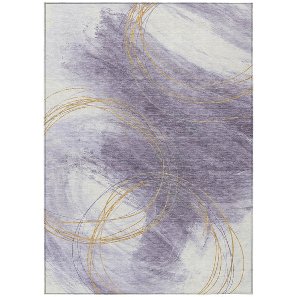 HomeRoots 8' X 10' Stylish Purple Gold Ivory Abstract Washable Area Rug - Perfect for Indoor & Outdoor Use 690360