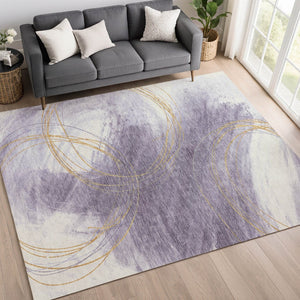 HomeRoots 8' X 10' Stylish Purple Gold Ivory Abstract Washable Area Rug - Perfect for Indoor & Outdoor Use 690360