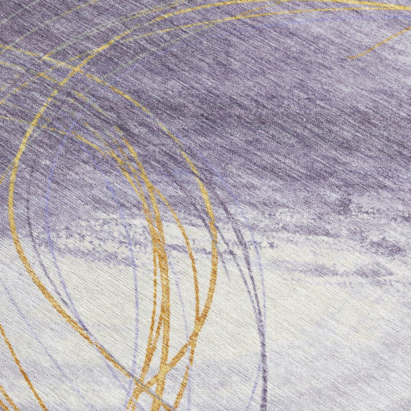 HomeRoots 10' Purple, Gold & Ivory Abstract Washable Area Rug - Stylish Indoor/Outdoor Durable Design, Easy Care! 690362