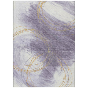 HomeRoots 10' Purple, Gold & Ivory Abstract Washable Area Rug - Stylish Indoor/Outdoor Durable Design, Easy Care! 690362