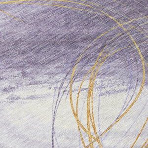 HomeRoots 10' Purple, Gold & Ivory Abstract Washable Area Rug - Stylish Indoor/Outdoor Durable Design, Easy Care! 690362