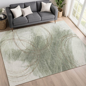 HomeRoots 5' X 8' Sage Brown Ivory Abstract Area Rug - Durable, Washable, Stylish Indoor & Outdoor Decor Solution 690364