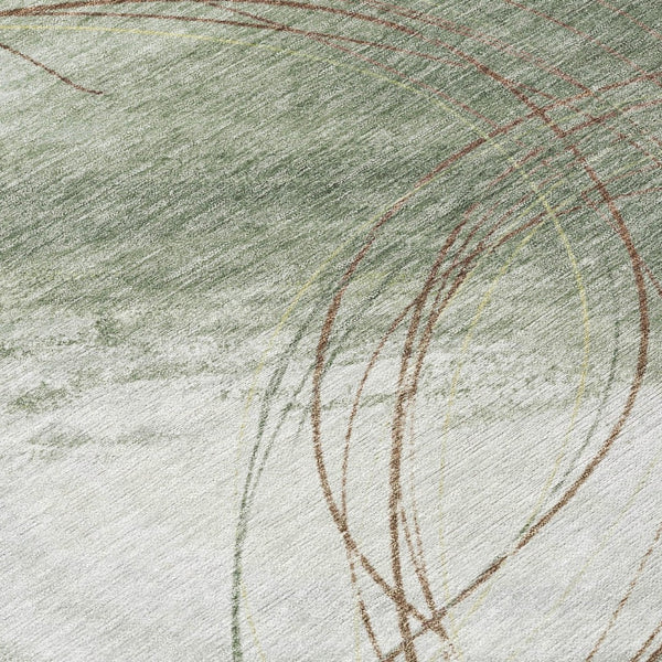 HomeRoots 8' Round Abstract Area Rug in Sage Brown & Ivory - Washable, Durable, Stylish for Indoor & Outdoor Use 690365