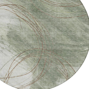 HomeRoots 8' Round Abstract Area Rug in Sage Brown & Ivory - Washable, Durable, Stylish for Indoor & Outdoor Use 690365