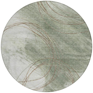 HomeRoots 8' Round Abstract Area Rug in Sage Brown & Ivory - Washable, Durable, Stylish for Indoor & Outdoor Use 690365