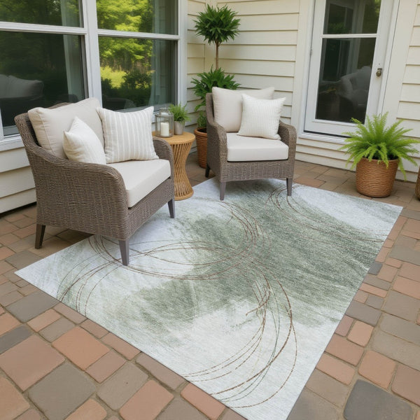 HomeRoots 8' X 10' Sage Brown & Ivory Abstract Rug - Washable, Stylish, Durable for Indoor/Outdoor Use! 690366